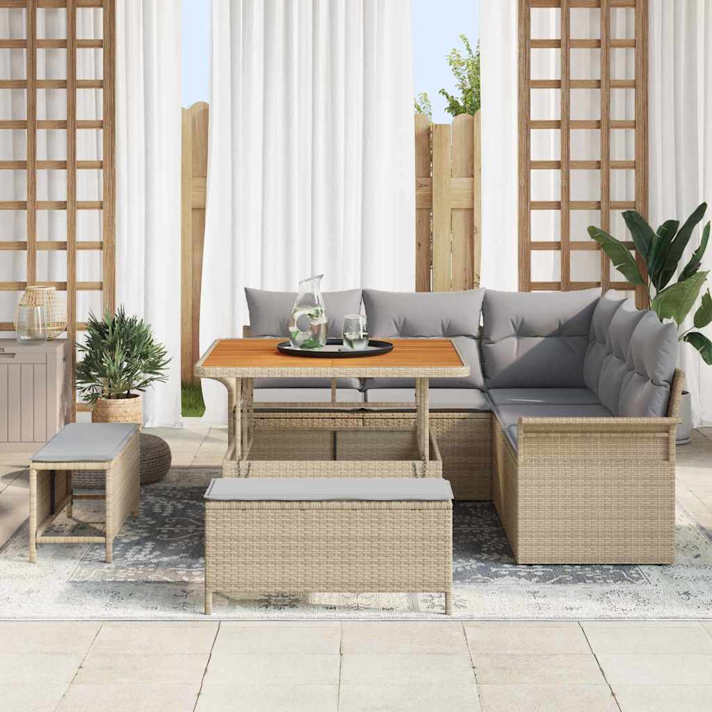 8 Piece Beige Garden Sofa Set with Cushions