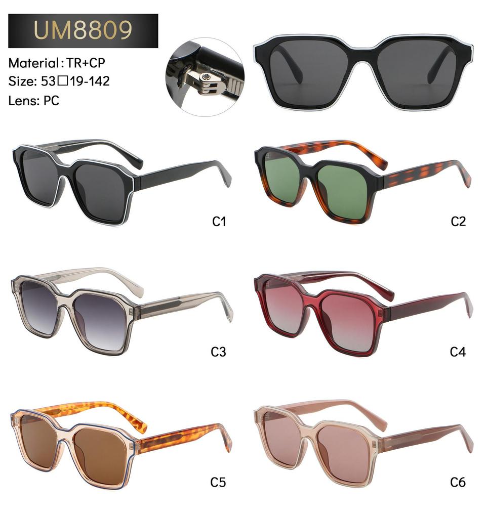 Stylish Sunglasses 8809 with Propionate Temple Inserts for Men & Women - European & American High-End Sun Protection
