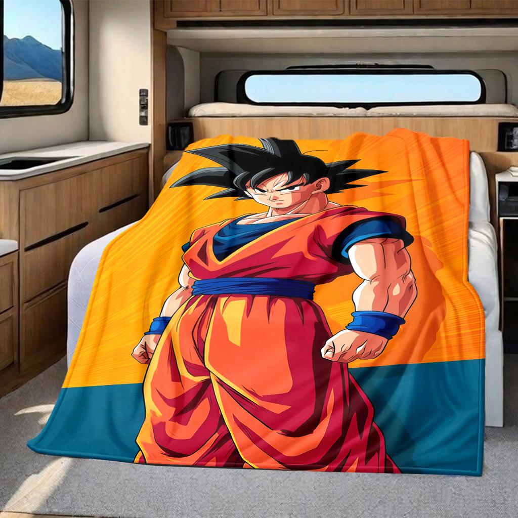 1PC Son Goku  Print Flannel Blanket, High quality All Seasons, Home Decor, Warmth and Comfort, Perfect for Christmas Gifts