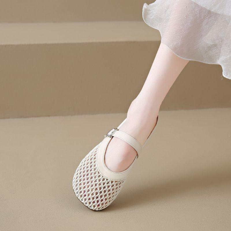 Flat-bottomed Bag Head and Half-drag Women's Outer Wear In the Summer of 2025, New Soft-soled Comfortable Pregnant Women's Mesh Women's Shoes with