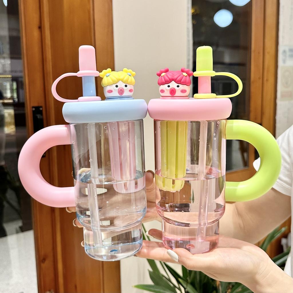 Large capacity Bingba straw cup outdoor portable high temperature resistant handle plastic cup