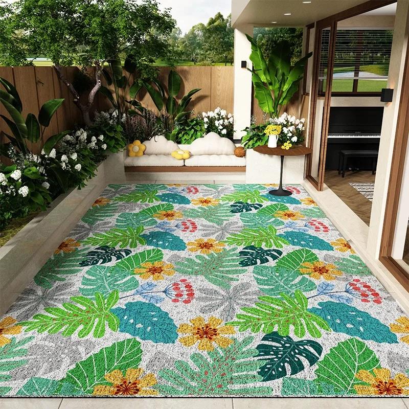 Balcony Floor Mats Non-slip Waterproof Sun-proof Carpet Flower Pattern Garden Courtyard Terrace Rug Large Size Home Decor Mats