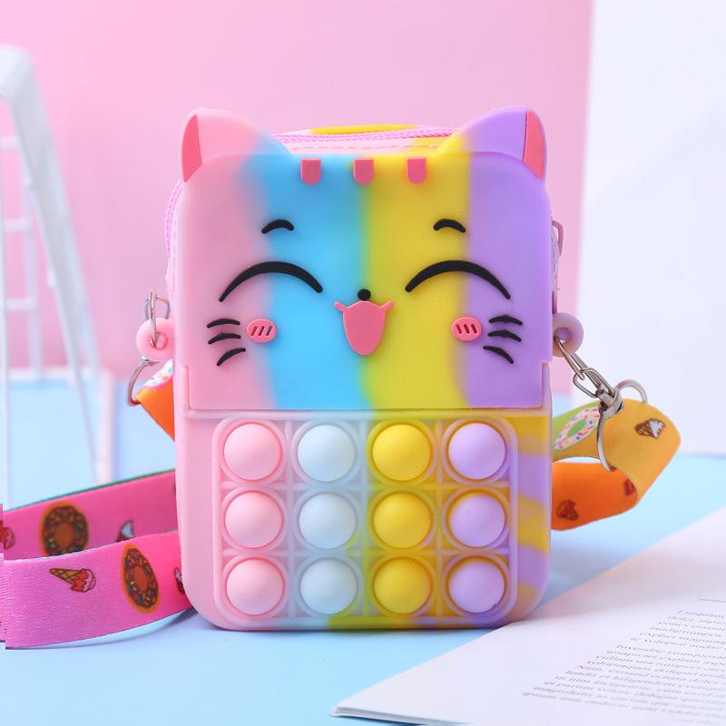 Poșetă nouă pentru fete cu bule Poșetă cu monede prințesă geantă crossbody din silicon moale pentru copii, drăguță pisică, rucsac cu desene animate, jucării pentru ameliorarea stresului, geantă de umăr
