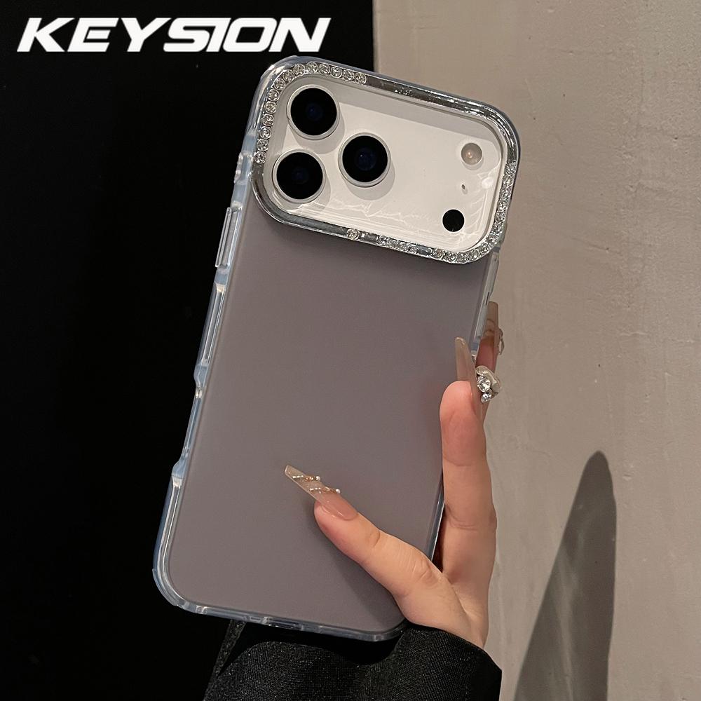 KEYSION Luxury Jewelled Transparent Matte Phone Case for iPhone 16 17 Pro Max 17 Air 16 Plus TPU+PC Shockproof Armor Back Cover