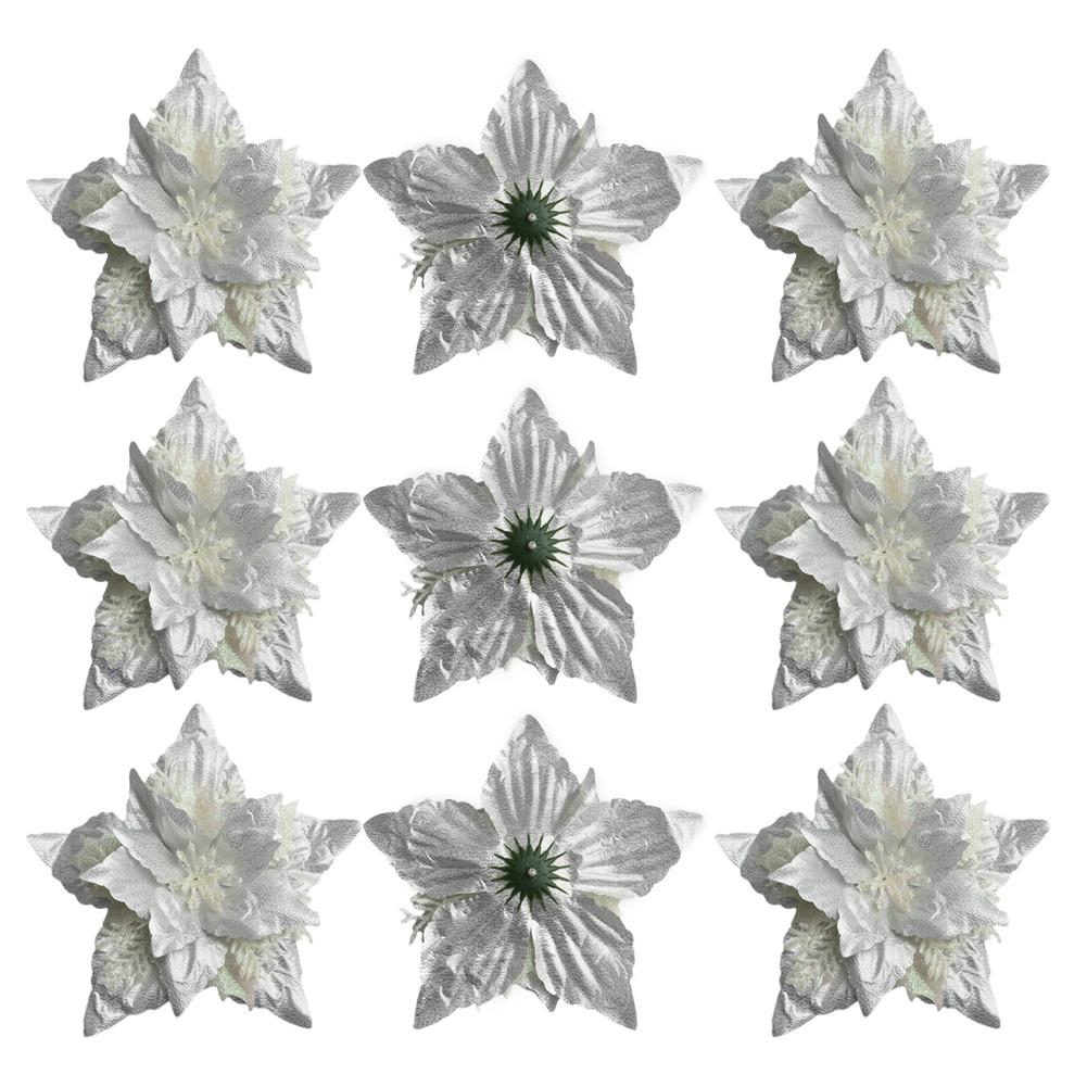 5X Christmas Large Poinsettia Glitter Flower Tree Hanging Party Xmas Decor