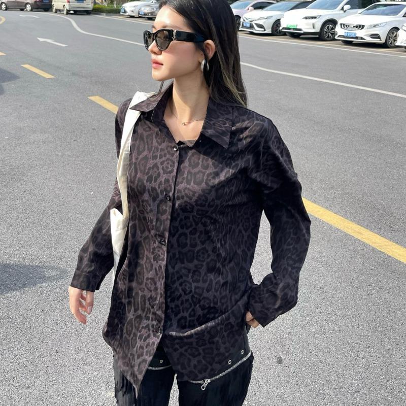 2025 Long Sleeve Leopard Print Women Shirt Plus Size Spring and Summer New Casual Office Blouse Jacket Lapel Loose Simple Coat Women Clothing 3137