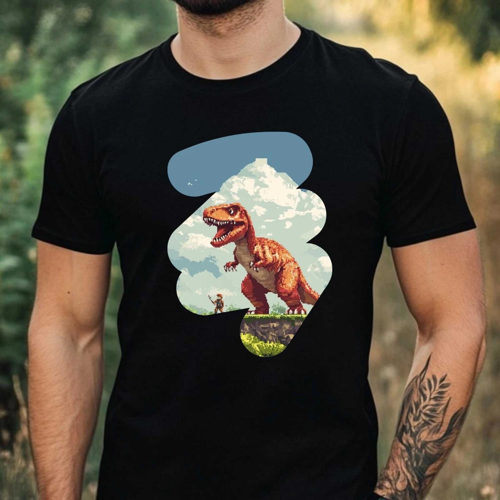 T-Shirt Herren Dino Pixel Art Motiv Baumwolle Größe XS bis 5XL XXXXL
