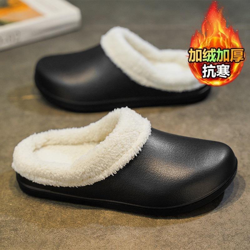

Winter large size cotton hole shoes cotton mop cotton mop velvet EVA men s waterproof and non-slip slippers 38-39 чорний