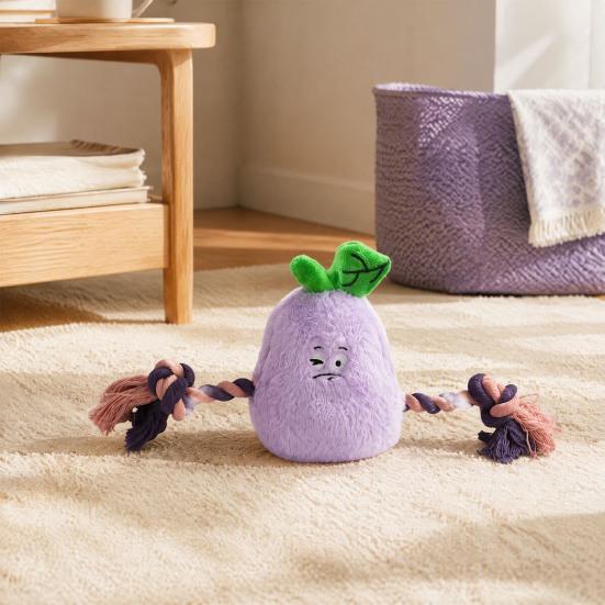 Dog Chew Toy Stuffed Vegetable Toy, Interactive Squeaky Plush Carrot Eggplant Pet Anxiety Relief Green Pepper with Rope Arm for Tug-of-war,