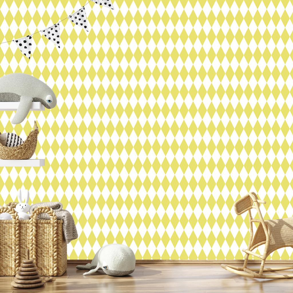 Harlequin Diamonds Wallpaper Cream, White and Yellow for Living Room and Bedroom 50x1000