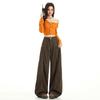 Women's Mocha Brown High-Waisted Loose Straight-Leg Jeans - Autumn Wide-Leg Floor-Length