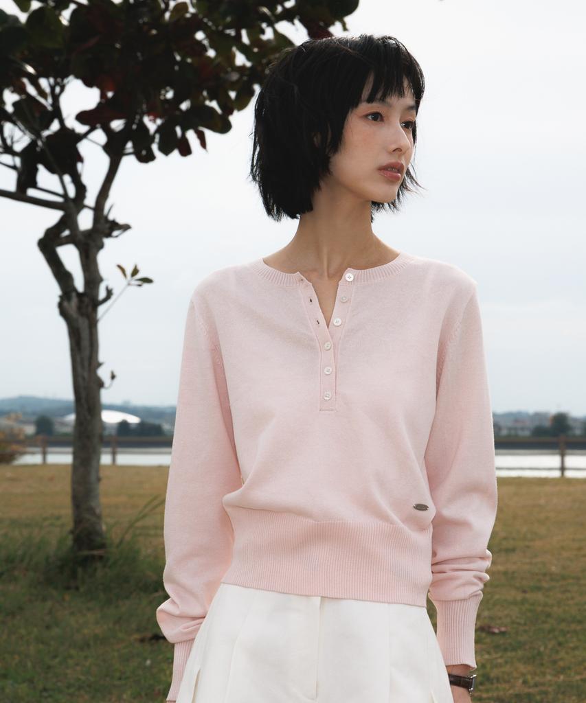 DEHEVE Summer Henley Neck Knit [Pink]