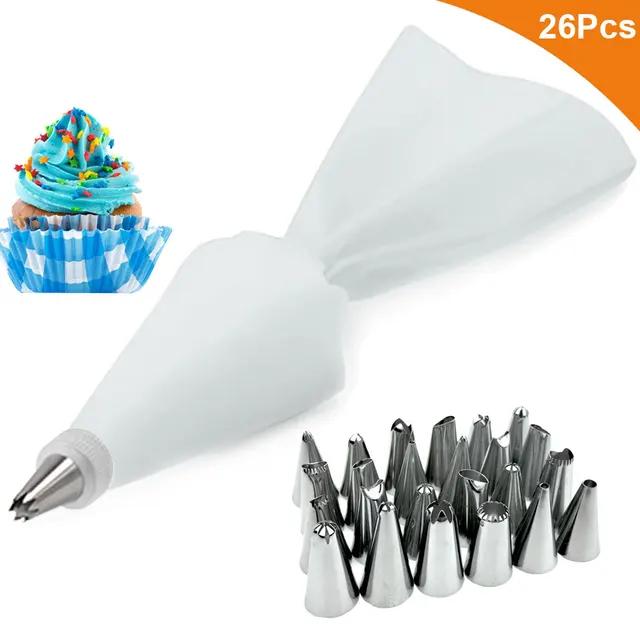 New 8/26Pcs/Set Silicone Pastry Bag Tips Kitchen Cake Icing Piping Cream Cake Decorating Tools Reusable Pastry Bags+24 Nozzle Se