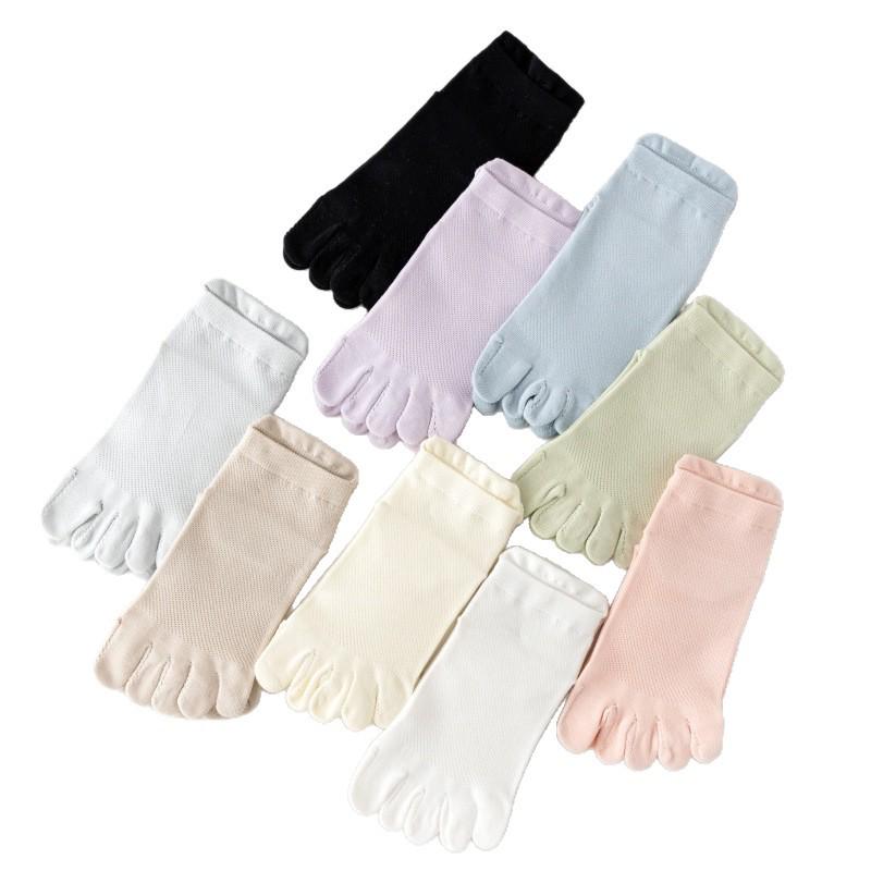Spring/Summer Anti-Pilling Ultra-Thin Five-Toe Socks, Unisex, Short Tube, Pure Combed Cotton, Mesh Design