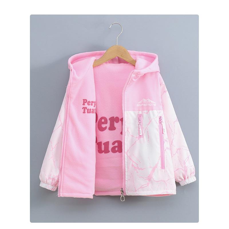 Girls Reversible Fleece Lined Hooded Jacket Big Kids Casual Windproof Outerwear