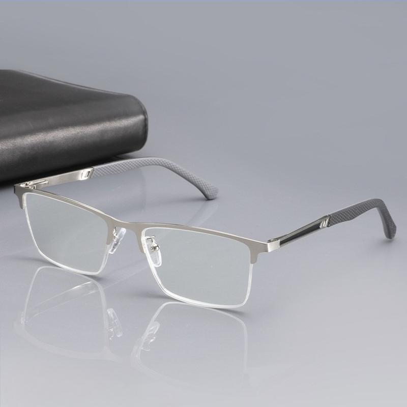 Men's Half-frame Business Reading Glasses Anti-blue Light Anti-fatigue Metal Frame Presbyopia Glasses +1.0 To +4.0