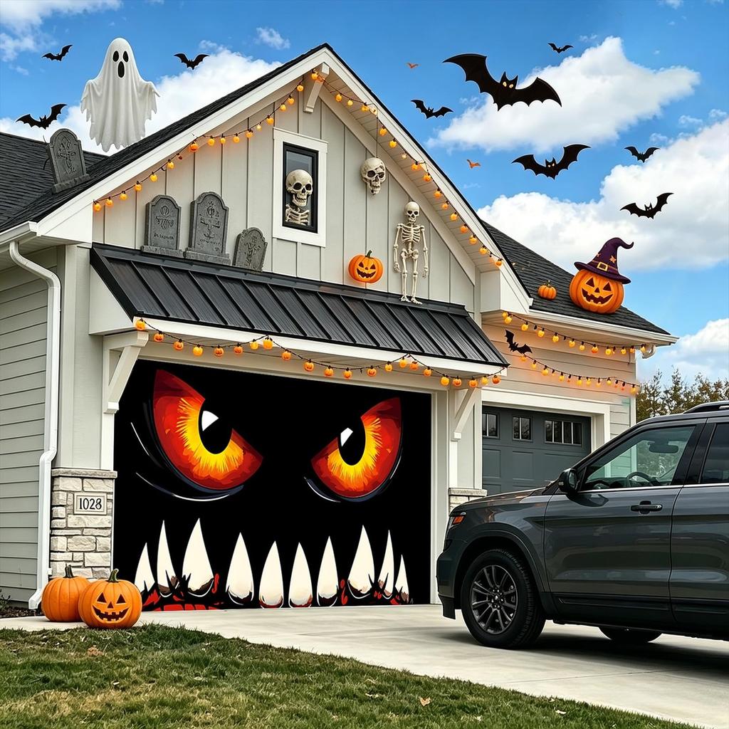 274. ZFFLYH Large Halloween Garage Door Cover Banner Happy Backdrop Decorations