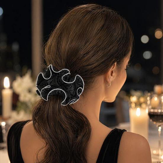 2Pcs Hair Ties for Women, Soft Fabric Oversized Hair Ropes, Ruffled Design Back Head Bun Hair Bands, Hair Accessories for Daily Life School Office