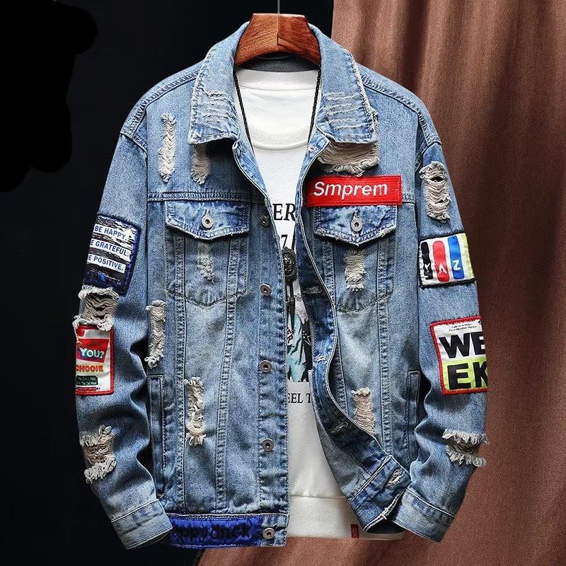 

Men s Trendy Embroidered Denim Jacket: Spring & Autumn Workwear Style L