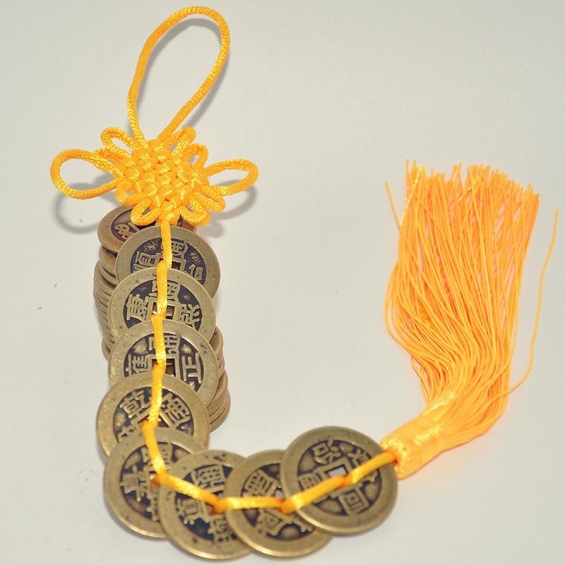 Thickened Brass Five Emperor Coins Chinese Knot Pendant Ornament