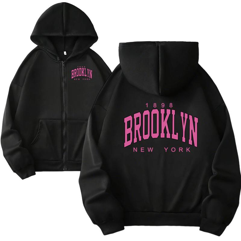 Brooklyn Printed Women's Hoodie High Quality Hooded Long Sleeve Zip-up Sweatshirts Female Causal Fashion Loose Hoody Coats