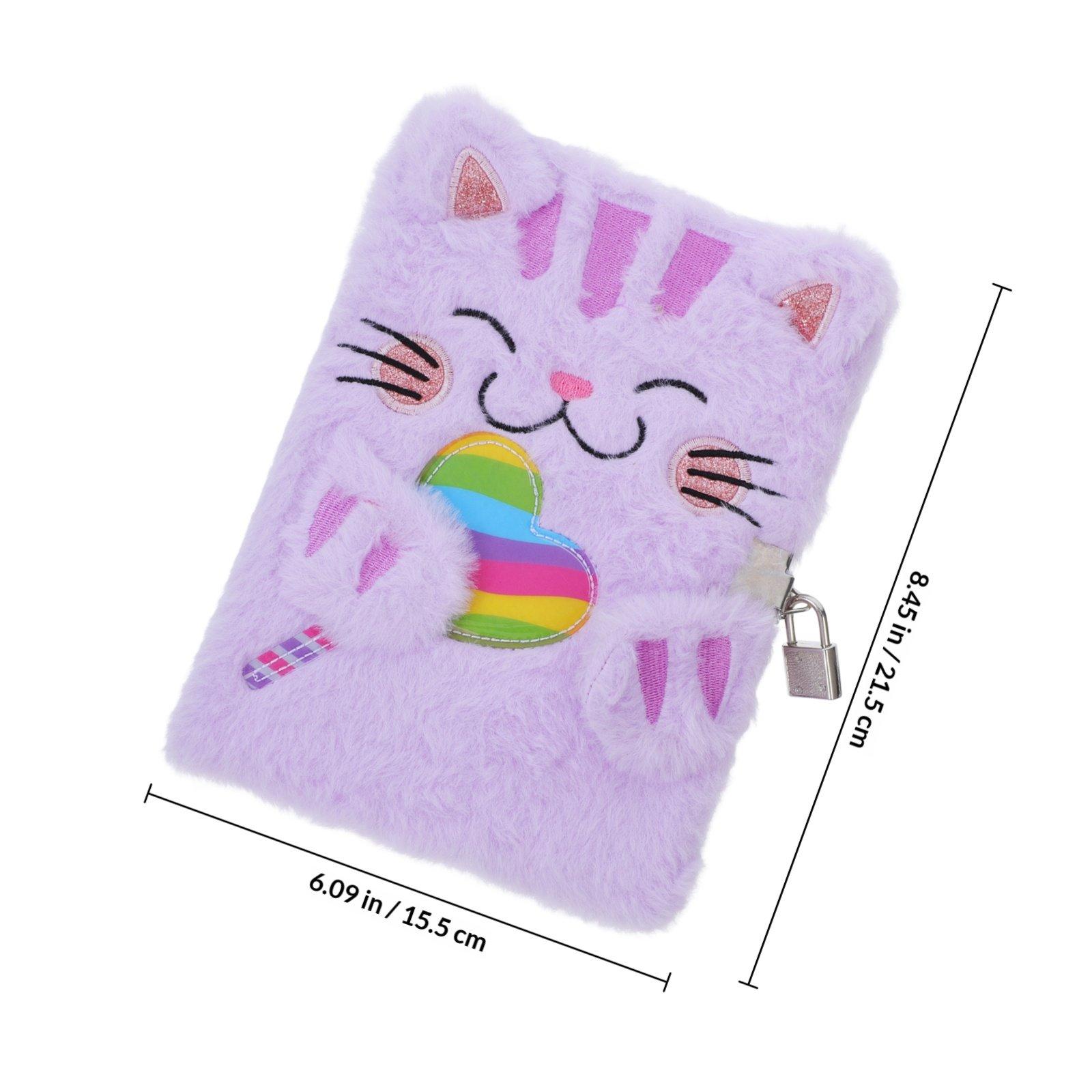 Cartoon Cat Notebook Soft Diary Locked Cute Animal Journal Writing Pad School Home Office Unique Colors Mini Cute Journal фиолетовый