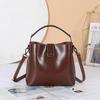 Korean Style Genuine Leather Double Strap Crossbody Bucket Bag