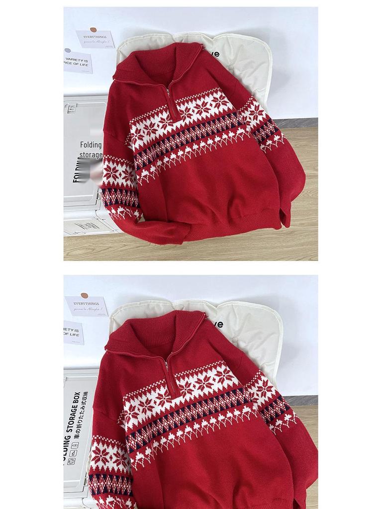 Men's Retro High Neck Knit Sweater - Warm, Loose, Half-Zip for Autumn & Winter