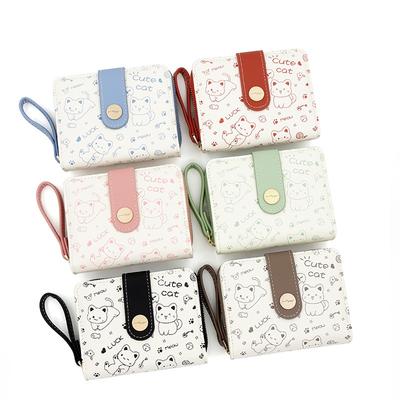 Korean Style Cute Cat Girls Wallet Short Card Holder Money Bag Zipper Wallets for Women Purse