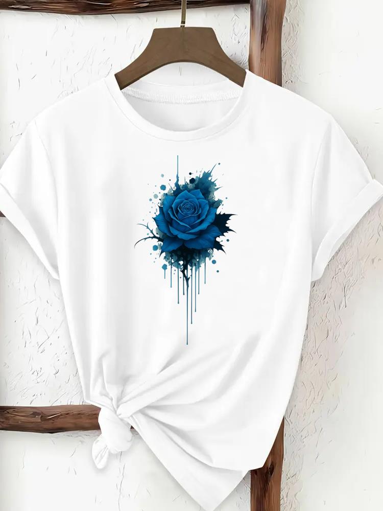 (Mărimea asiatică) Top tricou modă pentru femei trend acuarelă floare Îmbrăcăminte Tricou Femeie Imprimeu Feminin Mânecă Scurtă Tricouri Grafice