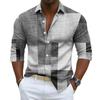 Stylish Men's Long Sleeve Patchwork Shirt, Casual Button-Up