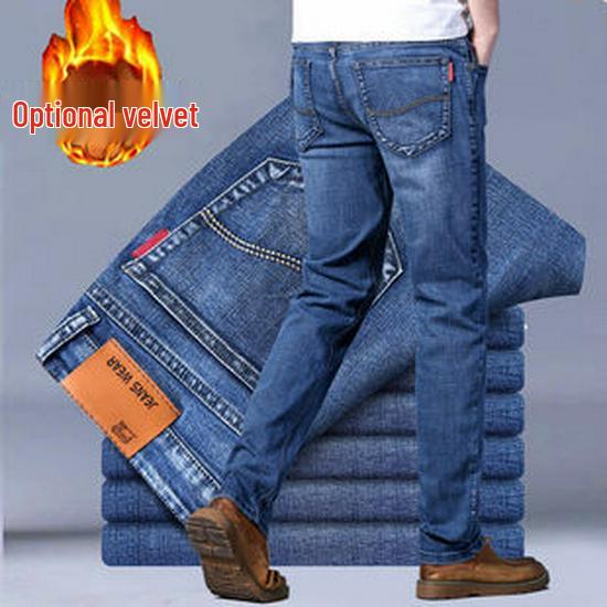 Jeans en Denim Xintang Homme Hiver Doublure Velours Stretch Jambe Droite - Style Américain Chaud