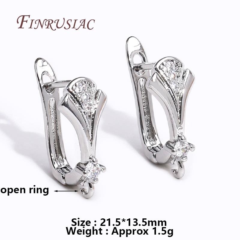 18K Gold/Rhodium Plated French Inlay Zircon Earwires Fastener Earring Hooks Clasps Fittings DIY Earring Making Accessories