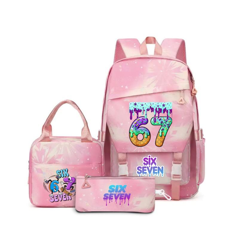 Kids Cartoon Print School Backpack Set Grades 3-4 Waterproof Oxford Fabric Ergonomic Shoulder Straps 3-Piece Travel Lunch