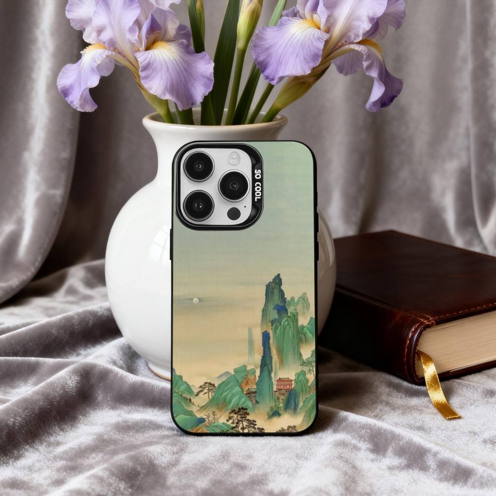 C-Chinese-E l-landscape-E Phone Case For iPhone17,16,15,14,13,12,11 Plus,Pro Max Black Candy Silver Plated Cover