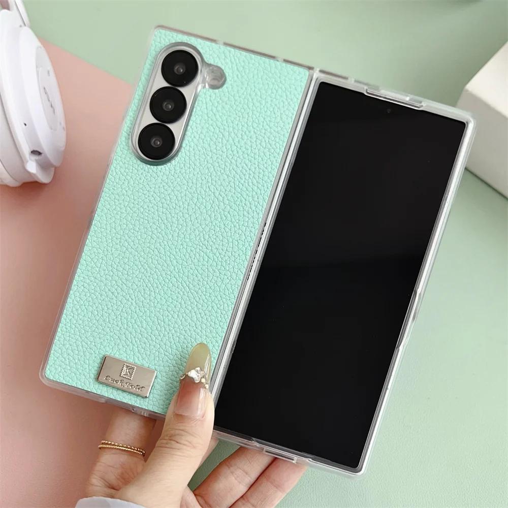 Transparent Edge Phone Case for Samsung Galaxy Z Fold 6 5 4 3 Fold6 Fold5 Fold4 Fold3 PU Leather Hard Shell Protective Cover