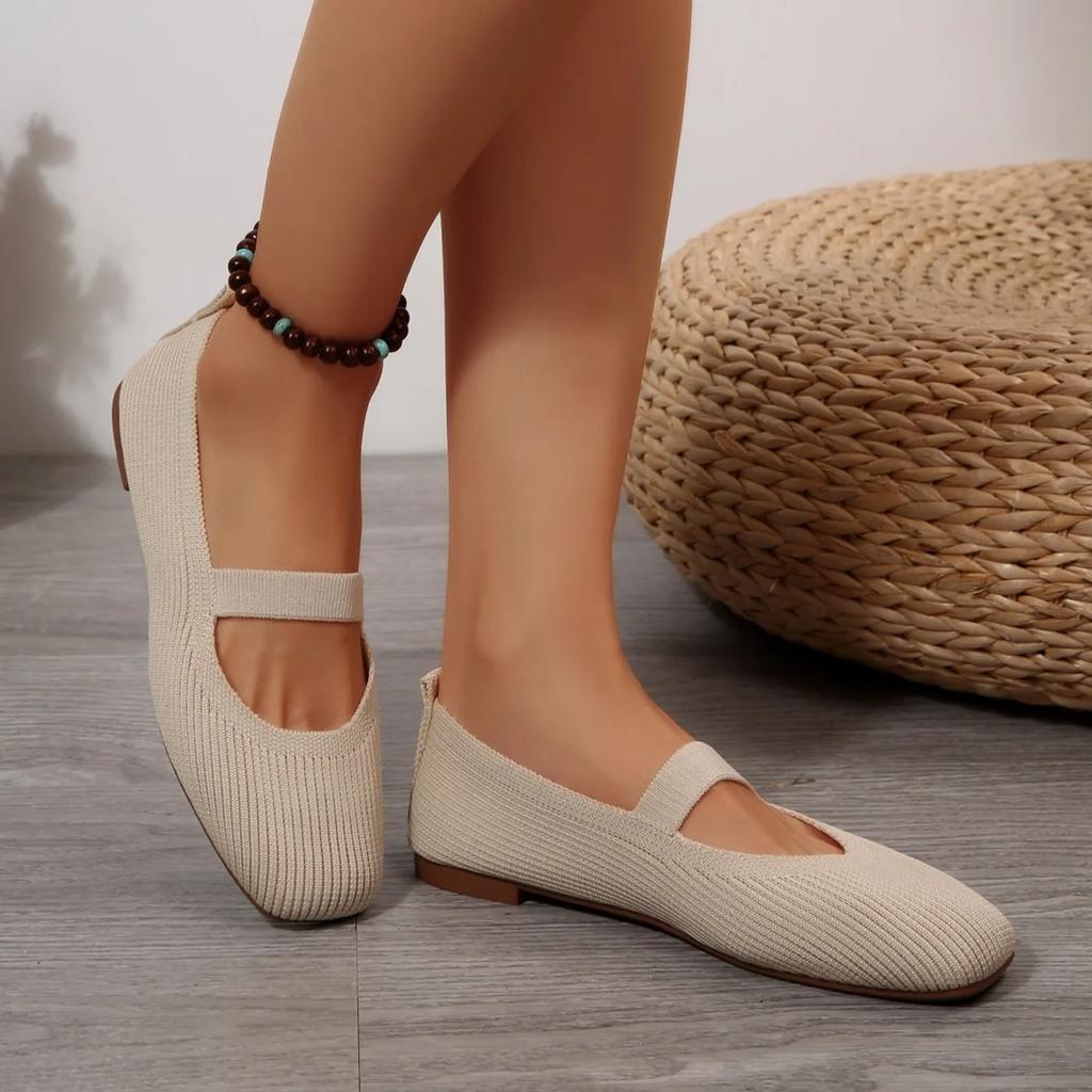 Women Casual Knitted Ballet Flats Shoes Comfortable Anti-slip Strap Lightweight Daily Walking Sneakers