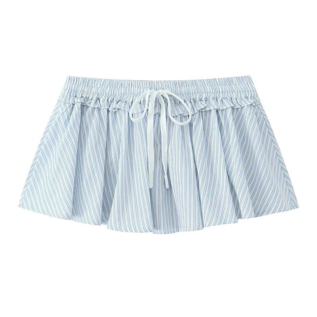 2025 Spring Women's European & American Striped High-Waisted Shirt with Shorts/Skirt Combo