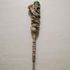 Old Chinese Tibet Silver Inlay Gemstone Handmade Hair Hairpin Statue