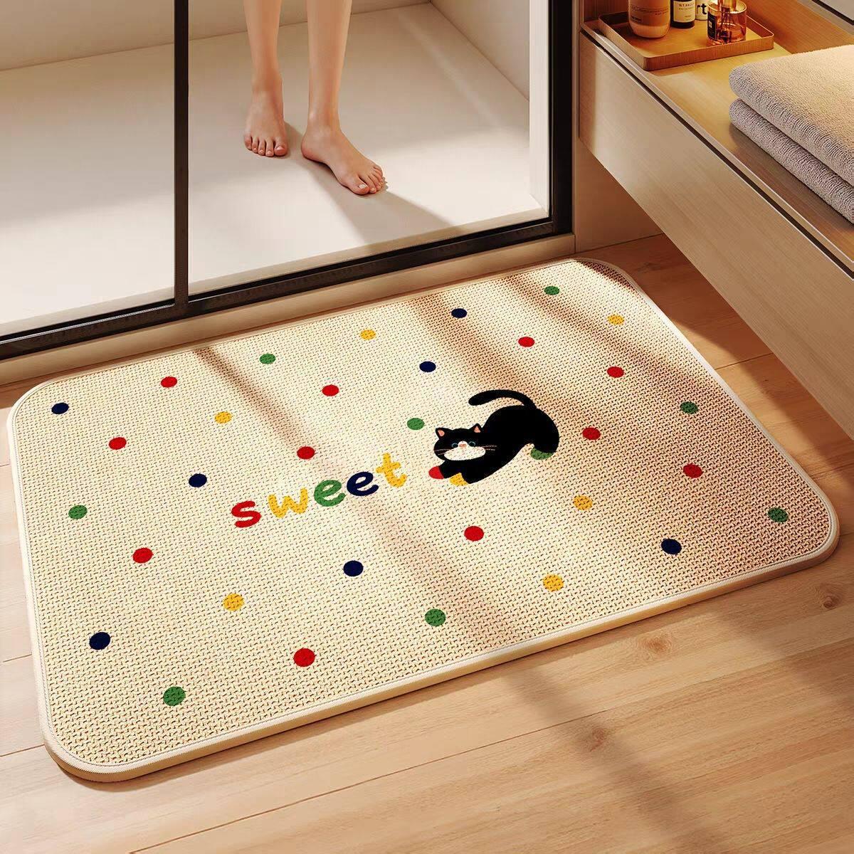Cartoon Linen Non-Slip Bathroom Mat - Easy Clean, Water Absorbent, Wear-Resistant 40x60 cm