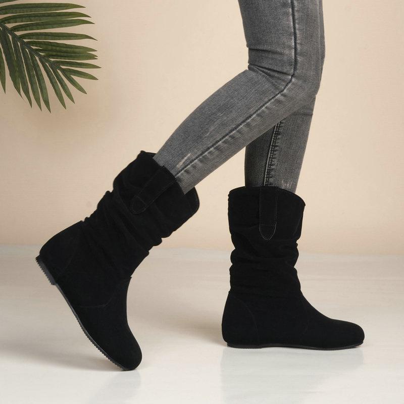 Girls Mid-Calf Boots Women Flat Shoes Spring Autumn Women High Boots Long Western Cowboy Boots Women Footwear Large Size 30-43