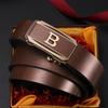 Business and Casual Simple and Versatile Cowhide Belt for Men's New Style Toothless Automatic Buckle Belt for Middle Aged and Young Men's Belt
