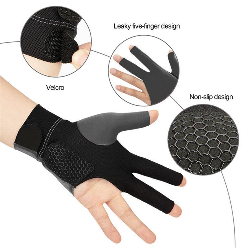 Pool Billiards Gloves Sport 3 Fingers Men Women Left Or Right Hand Gloves Adjustable Pool Cue Mittens Sport Accessories For