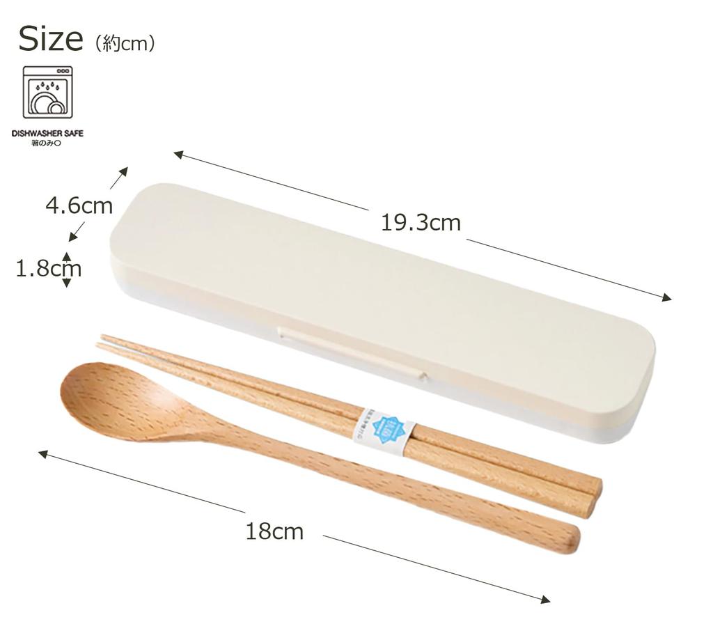 Takenaka Cutlery Set Mayu Wooden Chopsticks and Spoon Set Ivory x x and 18 cm (Case) Approx. 4.6 19.3 1.8 cm, (Chopsticks Spoon) Approx. T-36410