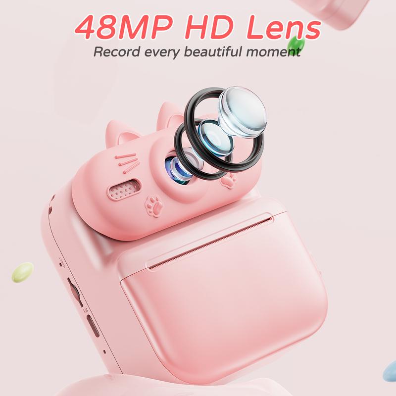 Kids Camera Instant Print 16x Cat Camera With Printing Paper 1080p Rabbit Toy Cameras Christmas Birthday Gifts For Kids