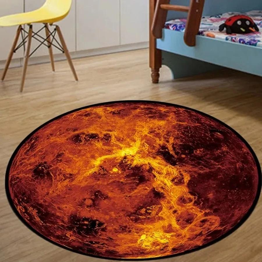 Celestial Round Floor Mat Featuring Earth Moon and Mars Anti-Slip Carpet for Bedroom Computer Chair Unique Rug for Home Decor