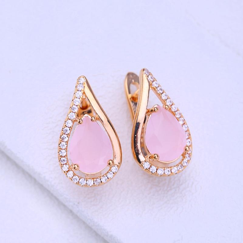 LSOOYH Orecchini a clip Orecchino di moda color oro rosa per donna Geometria Orecchini a bottone con zirconi rosa