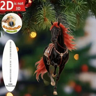 2D Horse Hanging Ornament Acrylic Flat Horse Decoration Christmas Tree Ornament for Horse Lovers