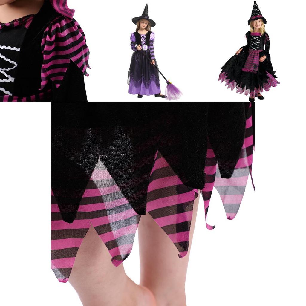 Exquisites Kinder-Halloween-Hexenkostüm mit seidigem Stoff und aufwendigen Details