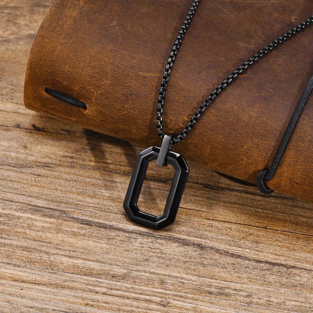 Cool Geometric Pendant Necklaces for Men Boys, Waterproof Stainless Steel Square Pendant with Box Chain, Minimalist Collar Gift